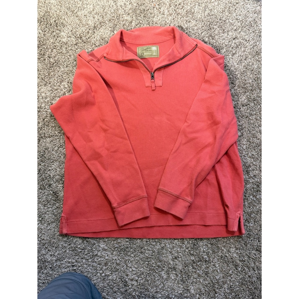 Paradise Collection Mens Quarter Zip Pullover Ribbed Cotton Coral Pink Medium